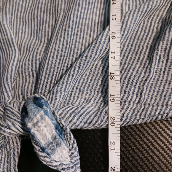 Bella Dahl One-Shoulder Tie Front Blue/White Striped Cotton Blouse S - Picture 12 of 12